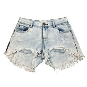 OneTeaspoon Marlons Denim Shorts‎ Womens Size 26 Blue Distressed Frayed Hem
